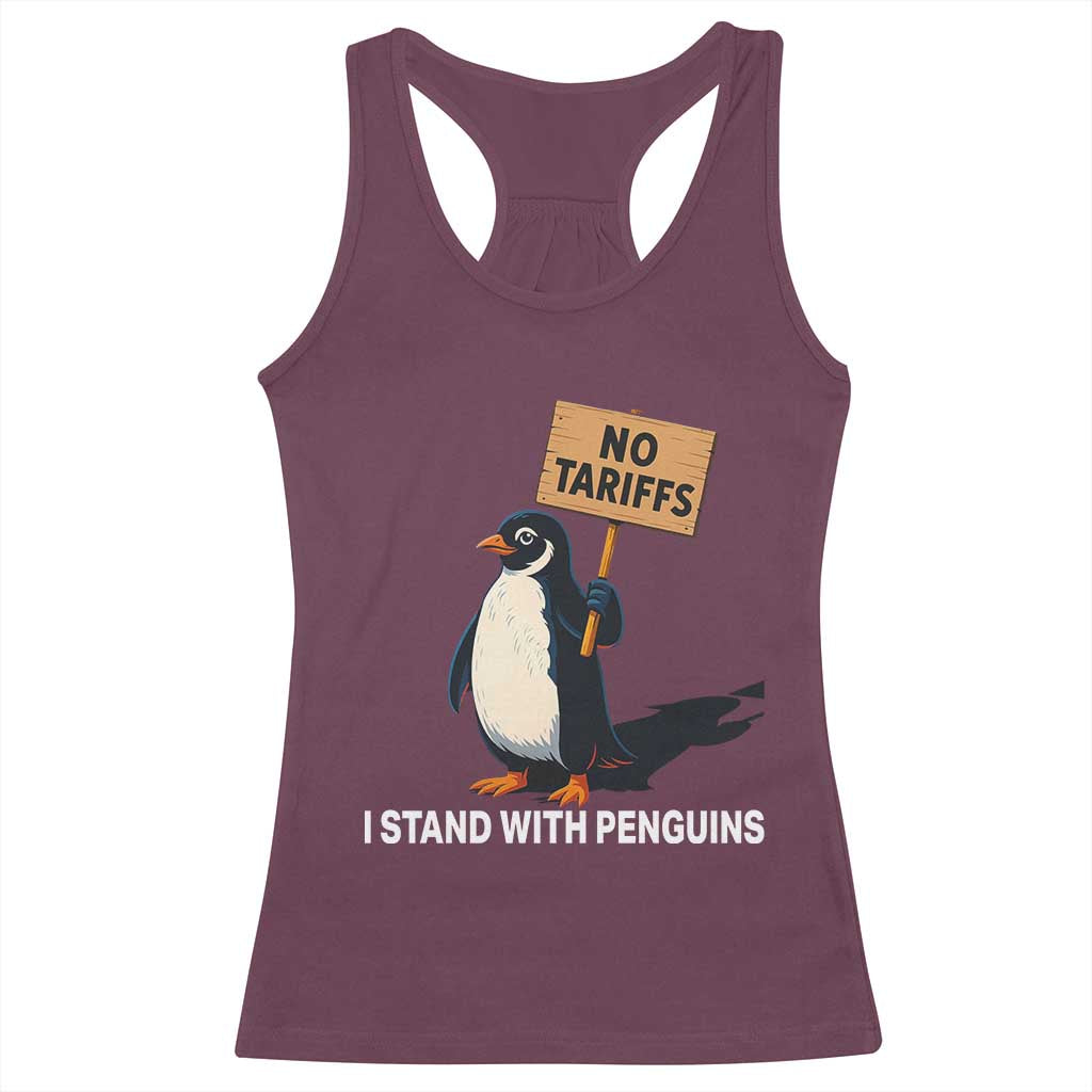 Funny Penguin Resist Racerback Tank Top No Tariffs I Stand With Penguins TS02 Maroon Print Your Wear