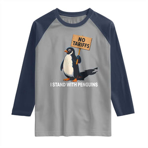 Funny Penguin Resist Raglan Shirt No Tariffs I Stand With Penguins TS02 Sport Gray Navy Print Your Wear