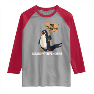Funny Penguin Resist Raglan Shirt No Tariffs I Stand With Penguins TS02 Sport Gray Red Print Your Wear
