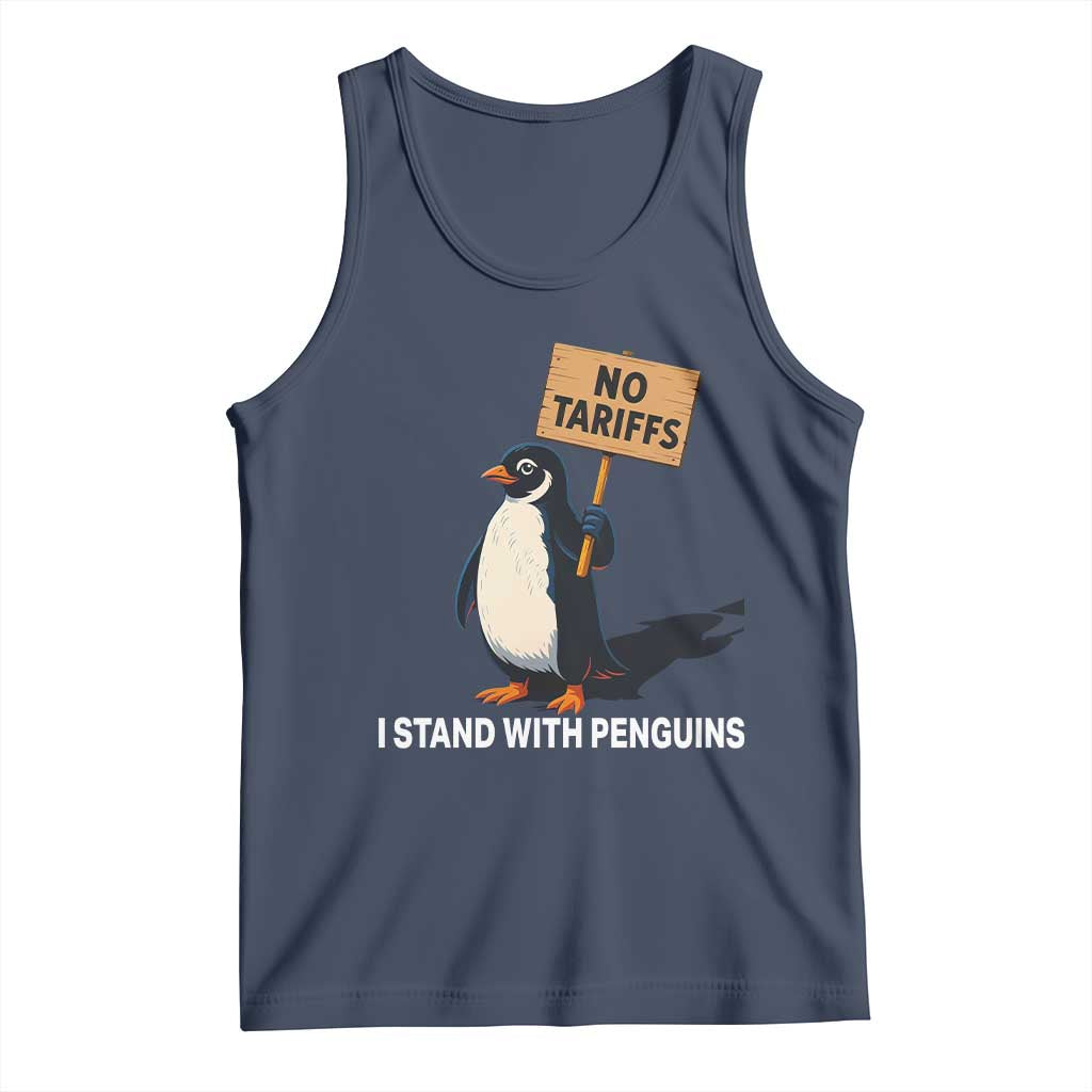 Funny Penguin Resist Tank Top No Tariffs I Stand With Penguins TS02 Navy Print Your Wear