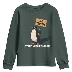 Funny Penguin Resist Youth Sweatshirt No Tariffs I Stand With Penguins TS02 Dark Forest Green Print Your Wear