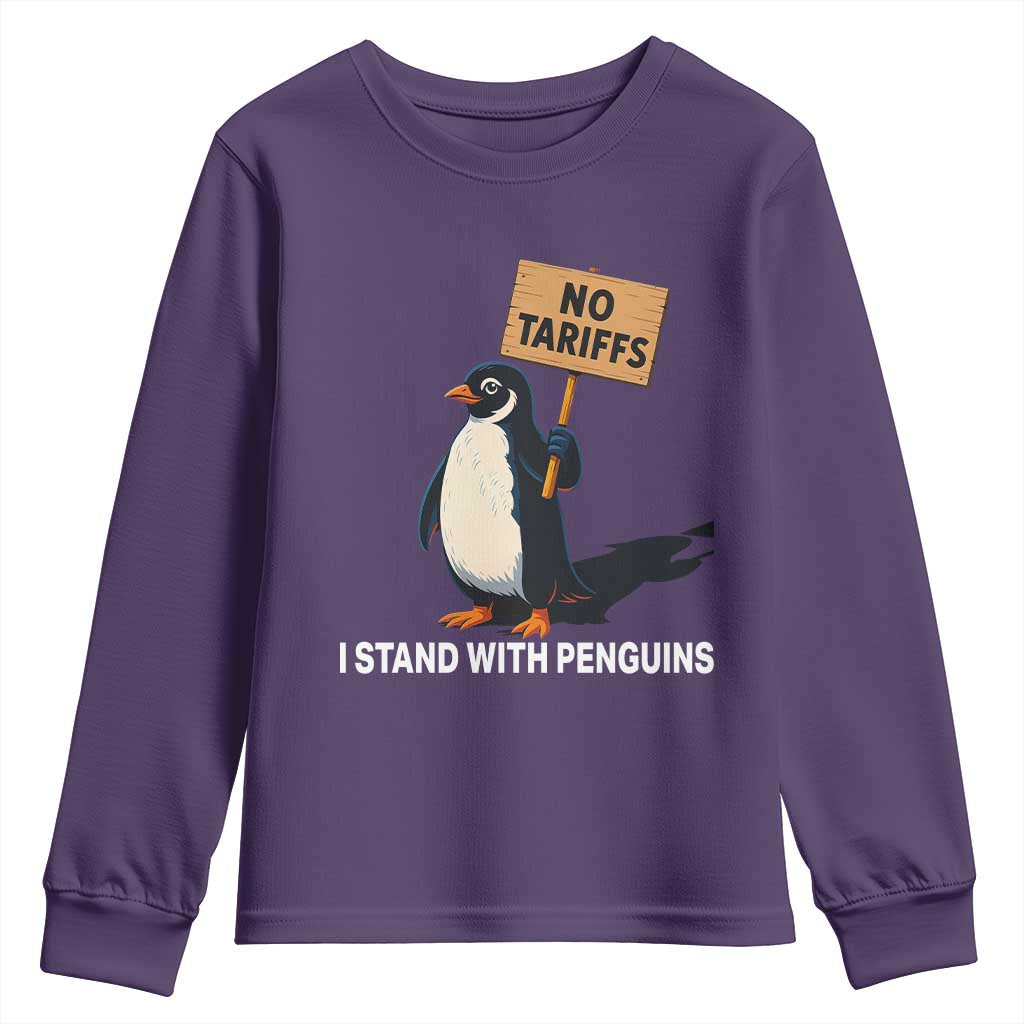 Funny Penguin Resist Youth Sweatshirt No Tariffs I Stand With Penguins TS02 Purple Print Your Wear