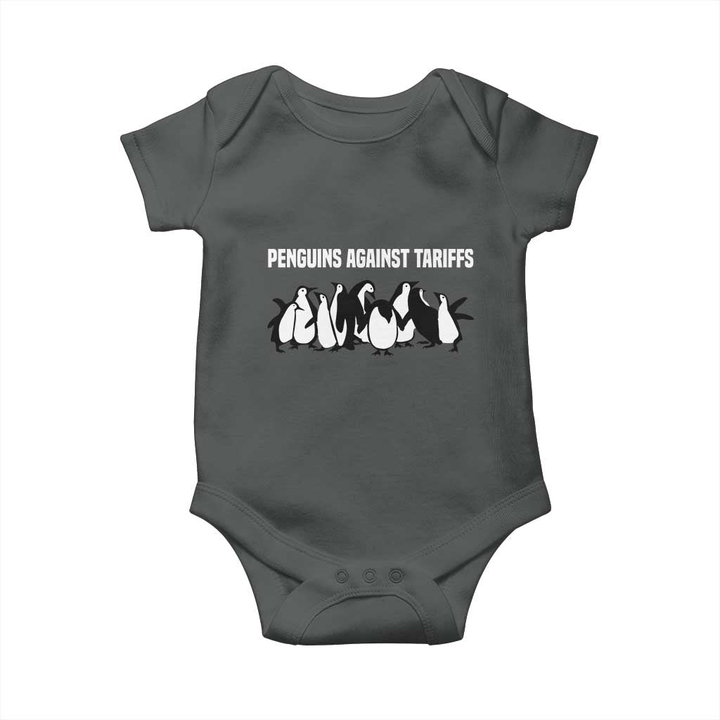 Funny Penguin Resist Baby Onesie Penguins Against Tariffs Sarcastic Saying Meme TS02 Dark Heather Print Your Wear