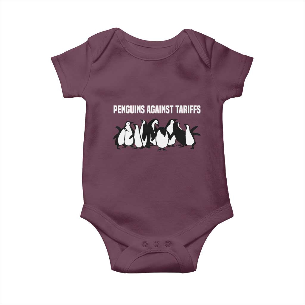 Funny Penguin Resist Baby Onesie Penguins Against Tariffs Sarcastic Saying Meme TS02 Maroon Print Your Wear