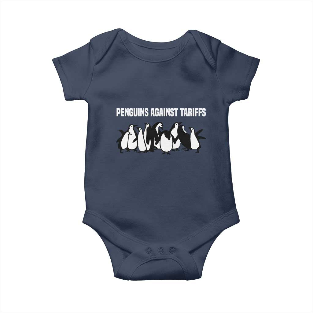 Funny Penguin Resist Baby Onesie Penguins Against Tariffs Sarcastic Saying Meme TS02 Navy Print Your Wear