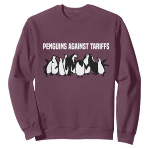 Funny Penguin Resist Sweatshirt Penguins Against Tariffs Sarcastic Saying Meme TS02 Maroon Print Your Wear