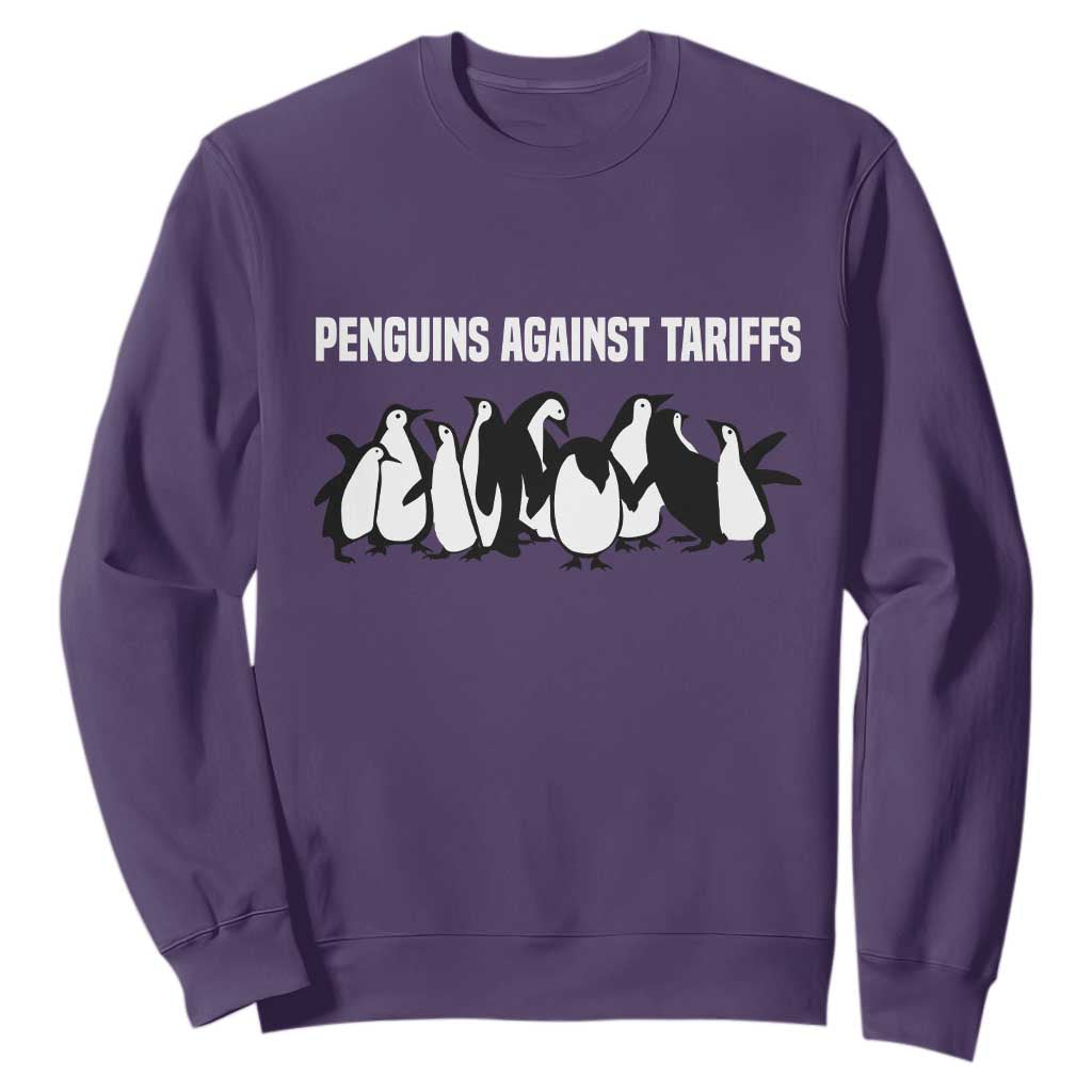 Funny Penguin Resist Sweatshirt Penguins Against Tariffs Sarcastic Saying Meme TS02 Purple Print Your Wear