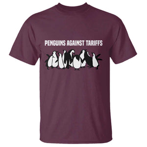 Funny Penguin Resist T Shirt Penguins Against Tariffs Sarcastic Saying Meme TS02 Maroon Print Your Wear