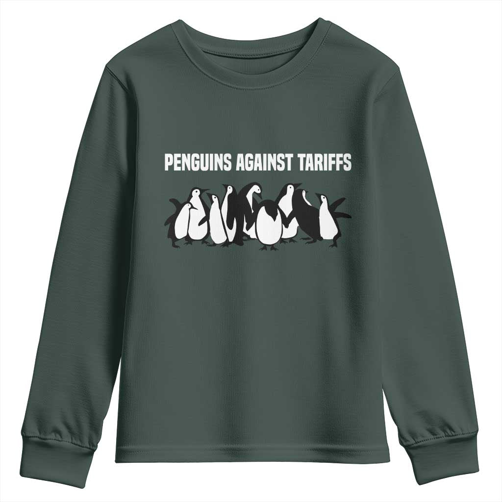 Funny Penguin Resist Youth Sweatshirt Penguins Against Tariffs Sarcastic Saying Meme TS02 Dark Forest Green Print Your Wear