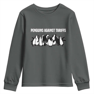 Funny Penguin Resist Youth Sweatshirt Penguins Against Tariffs Sarcastic Saying Meme TS02 Dark Heather Print Your Wear
