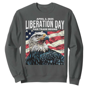 Liberation Day April 2 2025 Sweatshirt Fair Trade Patriotic American Eagle USA Flag TS02 Dark Heather Print Your Wear