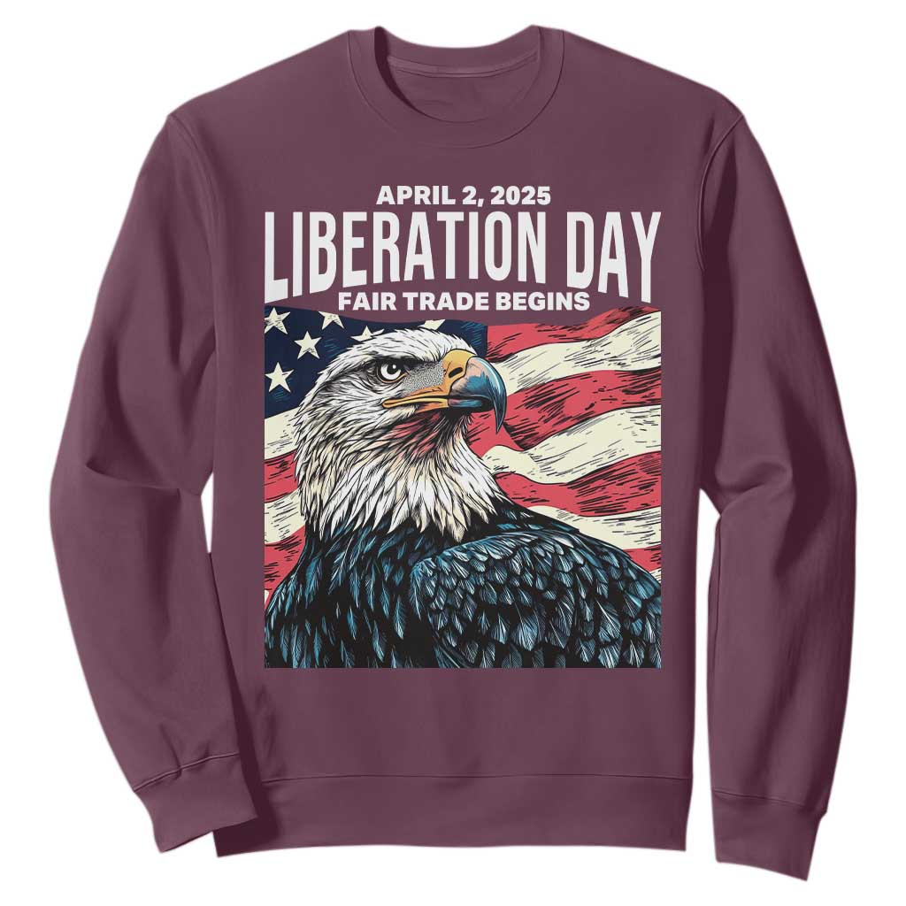 Liberation Day April 2 2025 Sweatshirt Fair Trade Patriotic American Eagle USA Flag TS02 Maroon Print Your Wear