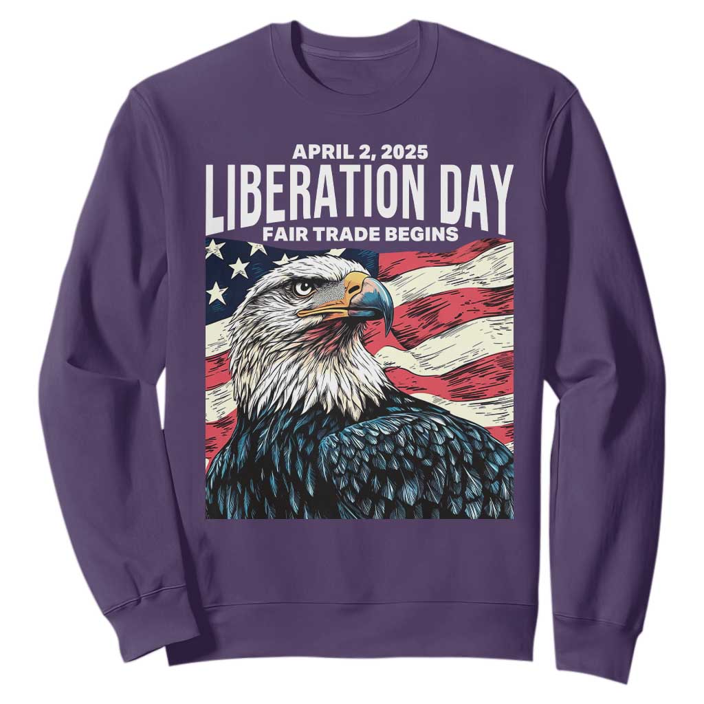 Liberation Day April 2 2025 Sweatshirt Fair Trade Patriotic American Eagle USA Flag TS02 Purple Print Your Wear
