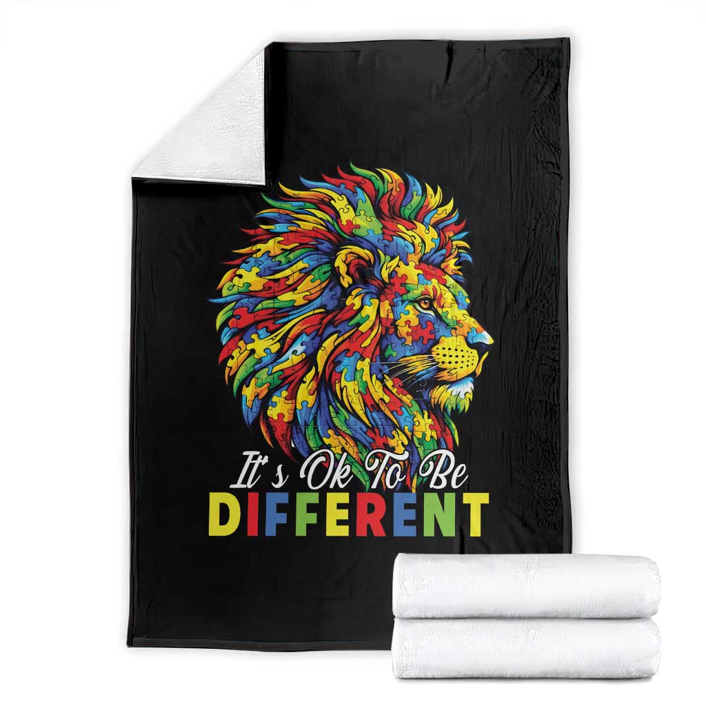 Colorful Autism Acceptance Lion Throw Blanket It Is Ok To Be Different Courageous Neurodiversity Support TS02 Black Print Your Wear