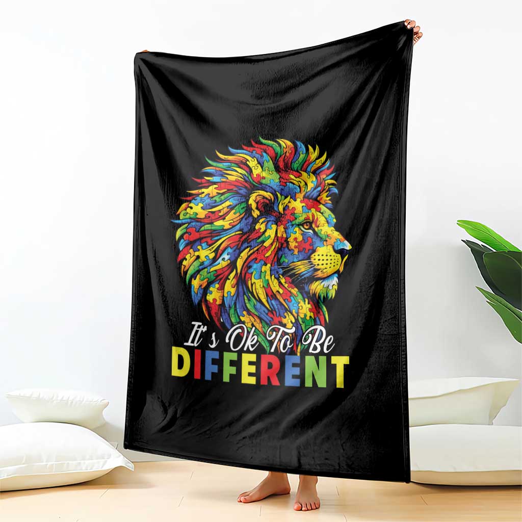 Colorful Autism Acceptance Lion Throw Blanket It Is Ok To Be Different Courageous Neurodiversity Support TS02 Print Your Wear