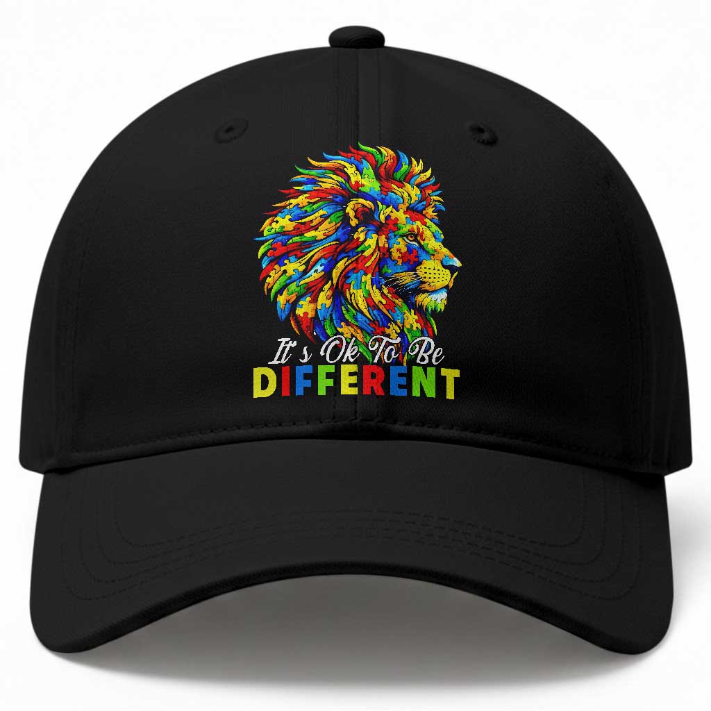 Colorful Autism Acceptance Lion Baseball Cap It Is Ok To Be Different Courageous Neurodiversity Support TS02 Print Your Wear