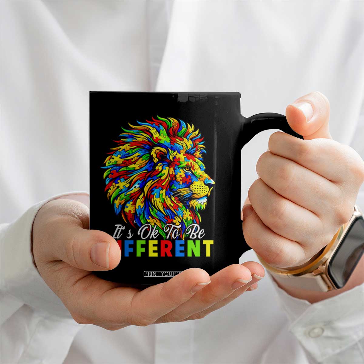 Colorful Autism Acceptance Lion Coffee Mug It Is Ok To Be Different Courageous Neurodiversity Support TS02 Print Your Wear
