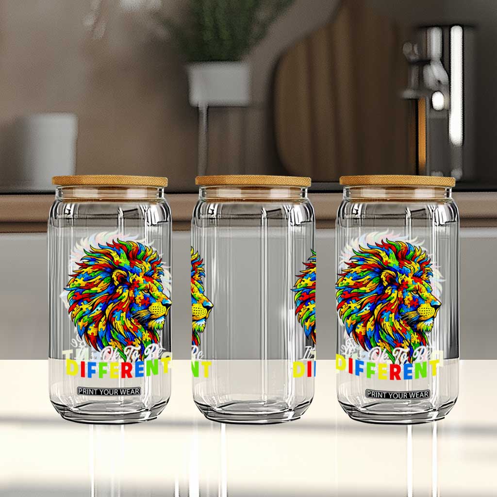 Colorful Autism Acceptance Lion Glass Can It Is Ok To Be Different Courageous Neurodiversity Support TS02 Print Your Wear