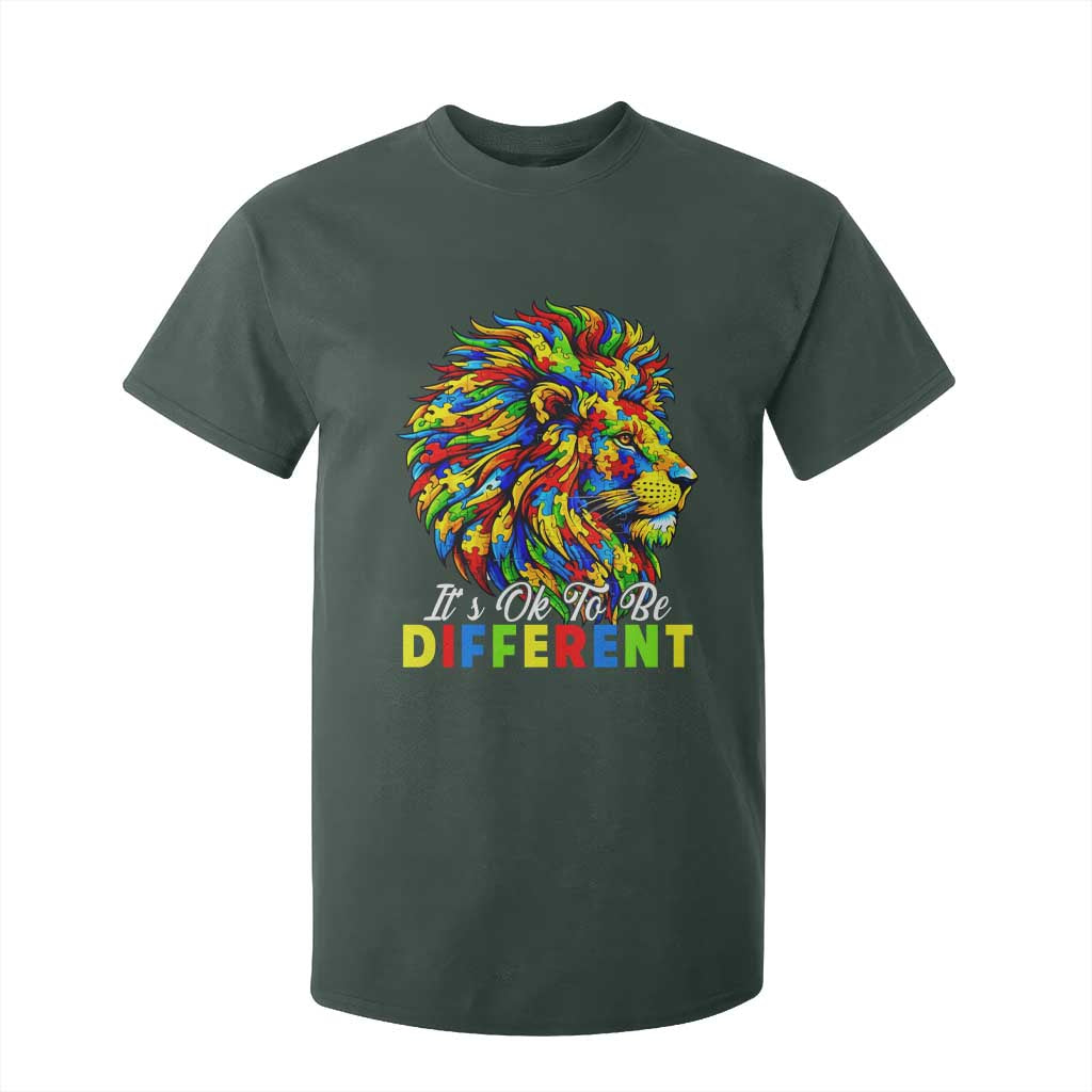 Colorful Autism Acceptance Lion T Shirt For Kid It Is Ok To Be Different Courageous Neurodiversity Support TS02 Dark Forest Green Print Your Wear