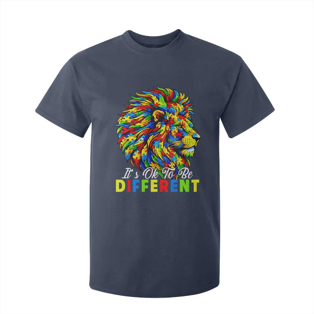Colorful Autism Acceptance Lion T Shirt For Kid It Is Ok To Be Different Courageous Neurodiversity Support TS02 Navy Print Your Wear