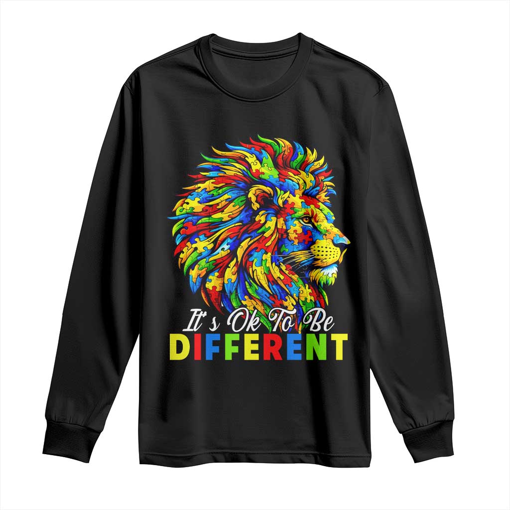 Colorful Autism Acceptance Lion Long Sleeve Shirt It Is Ok To Be Different Courageous Neurodiversity Support TS02 Black Print Your Wear