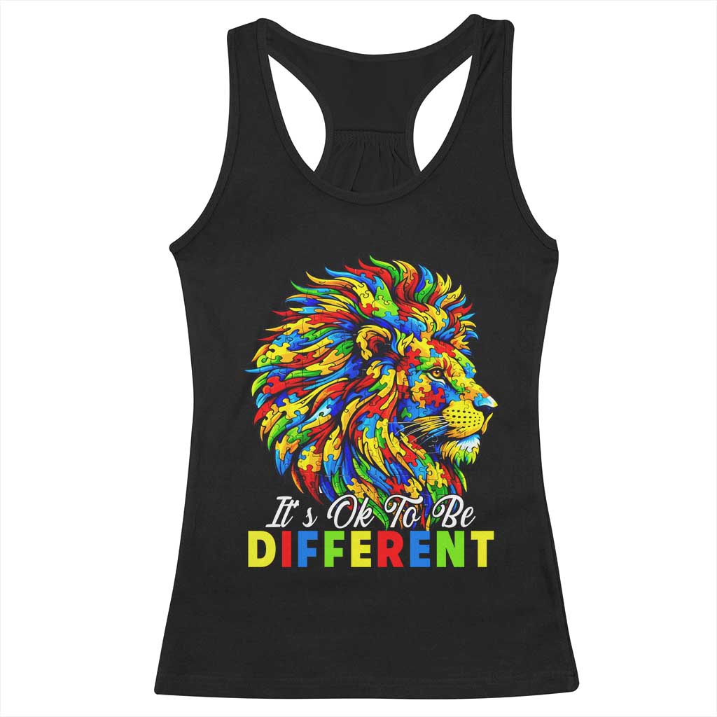 Colorful Autism Acceptance Lion Racerback Tank Top It Is Ok To Be Different Courageous Neurodiversity Support TS02 Black Print Your Wear