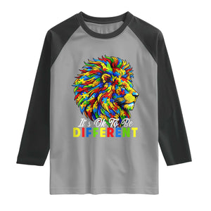 Colorful Autism Acceptance Lion Raglan Shirt It Is Ok To Be Different Courageous Neurodiversity Support TS02 Sport Gray Black Print Your Wear