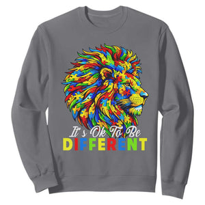 Colorful Autism Acceptance Lion Sweatshirt It Is Ok To Be Different Courageous Neurodiversity Support TS02 Charcoal Print Your Wear