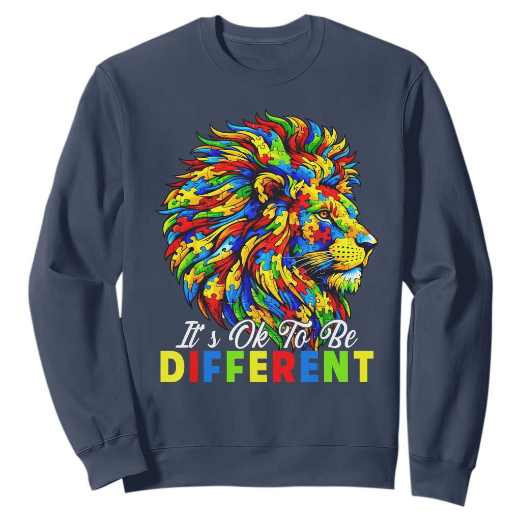 Colorful Autism Acceptance Lion Sweatshirt It Is Ok To Be Different Courageous Neurodiversity Support TS02 Navy Print Your Wear