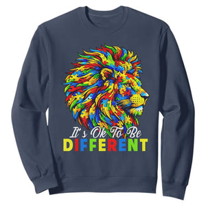 Colorful Autism Acceptance Lion Sweatshirt It Is Ok To Be Different Courageous Neurodiversity Support TS02 Navy Print Your Wear