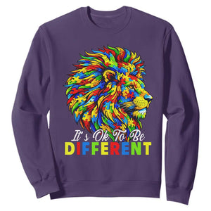 Colorful Autism Acceptance Lion Sweatshirt It Is Ok To Be Different Courageous Neurodiversity Support TS02 Purple Print Your Wear