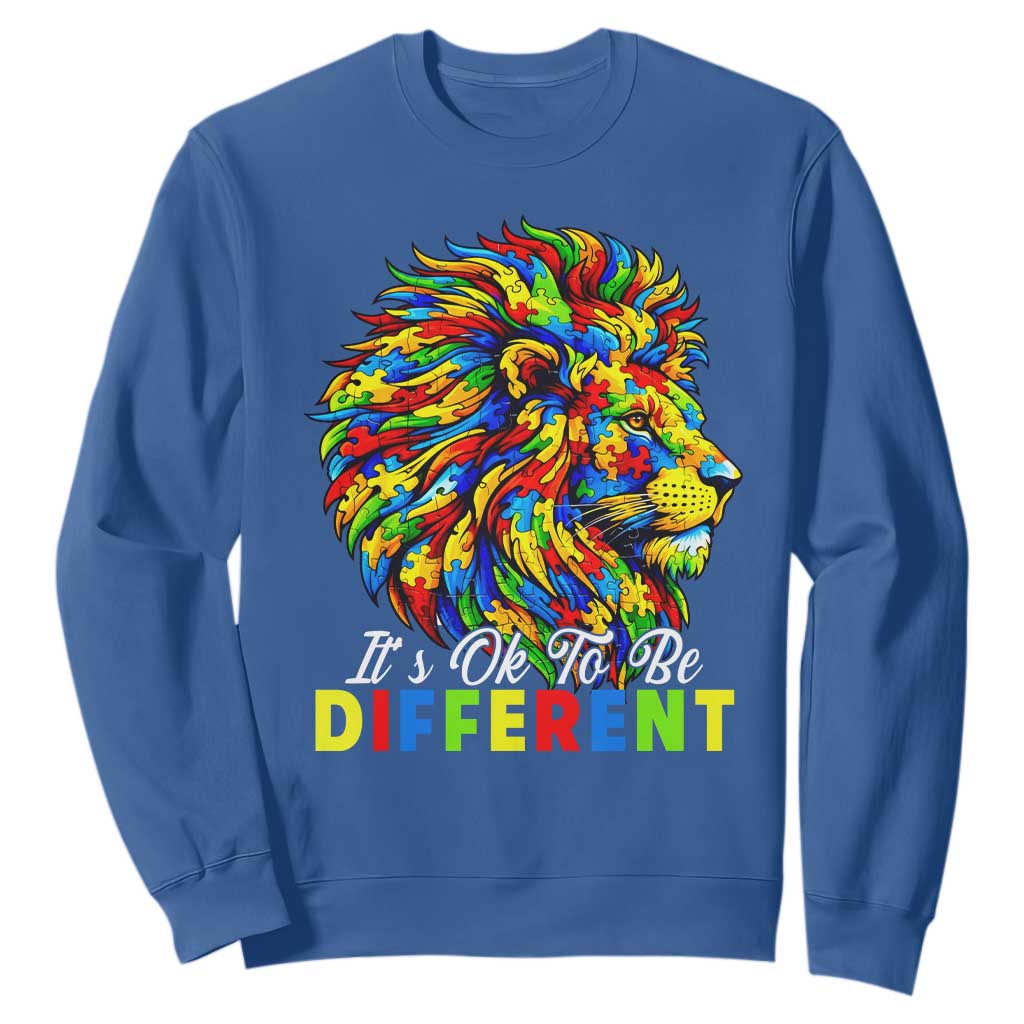 Colorful Autism Acceptance Lion Sweatshirt It Is Ok To Be Different Courageous Neurodiversity Support TS02 Royal Blue Print Your Wear