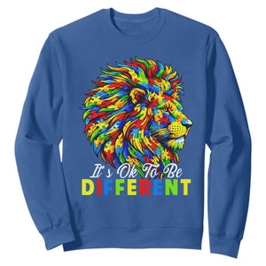 Colorful Autism Acceptance Lion Sweatshirt It Is Ok To Be Different Courageous Neurodiversity Support TS02 Royal Blue Print Your Wear
