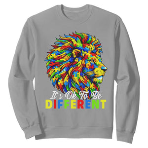 Colorful Autism Acceptance Lion Sweatshirt It Is Ok To Be Different Courageous Neurodiversity Support TS02 Sport Gray Print Your Wear