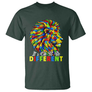 Colorful Autism Acceptance Lion T Shirt It Is Ok To Be Different Courageous Neurodiversity Support TS02 Dark Forest Green Print Your Wear