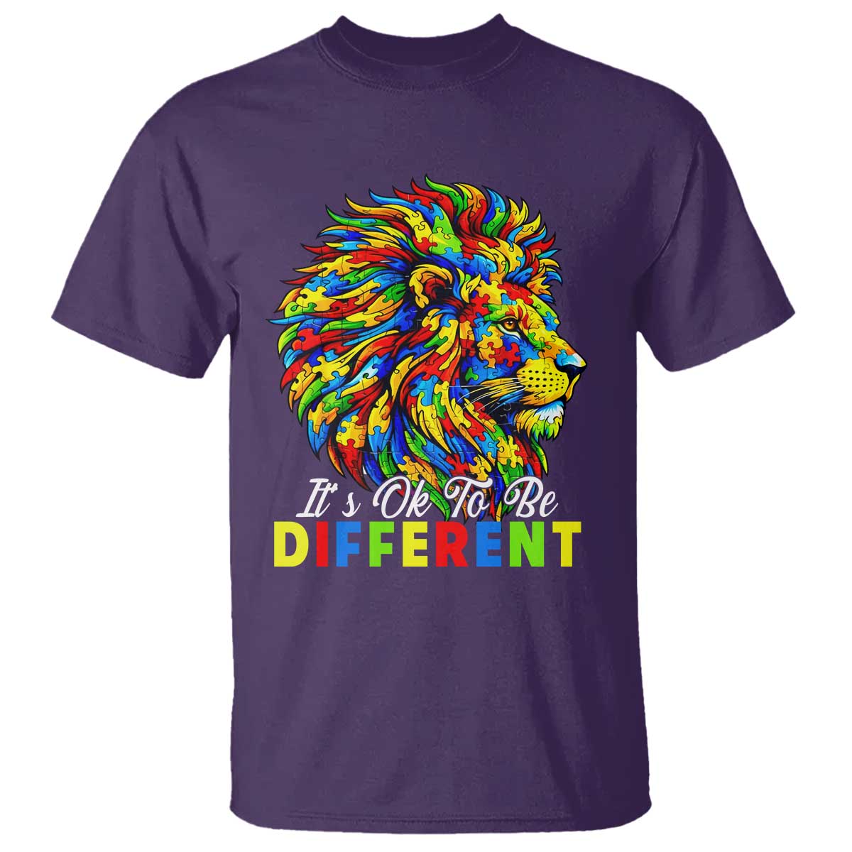 Colorful Autism Acceptance Lion T Shirt It Is Ok To Be Different Courageous Neurodiversity Support TS02 Purple Print Your Wear