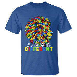 Colorful Autism Acceptance Lion T Shirt It Is Ok To Be Different Courageous Neurodiversity Support TS02 Royal Blue Print Your Wear
