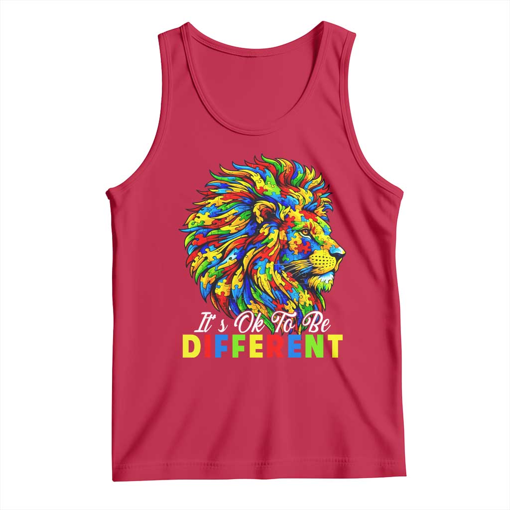 Colorful Autism Acceptance Lion Tank Top It Is Ok To Be Different Courageous Neurodiversity Support TS02 Red Print Your Wear