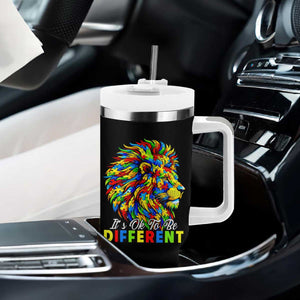 Colorful Autism Acceptance Lion Tumbler With Handle It Is Ok To Be Different Courageous Neurodiversity Support TS02 Print Your Wear