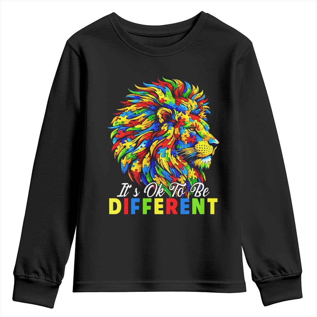 Colorful Autism Acceptance Lion Youth Sweatshirt It Is Ok To Be Different Courageous Neurodiversity Support TS02 Black Print Your Wear