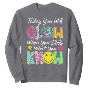 Motivational Test Day Glow Sweatshirt Today You Will Glow When You Show What You Know TS02 Charcoal Print Your Wear