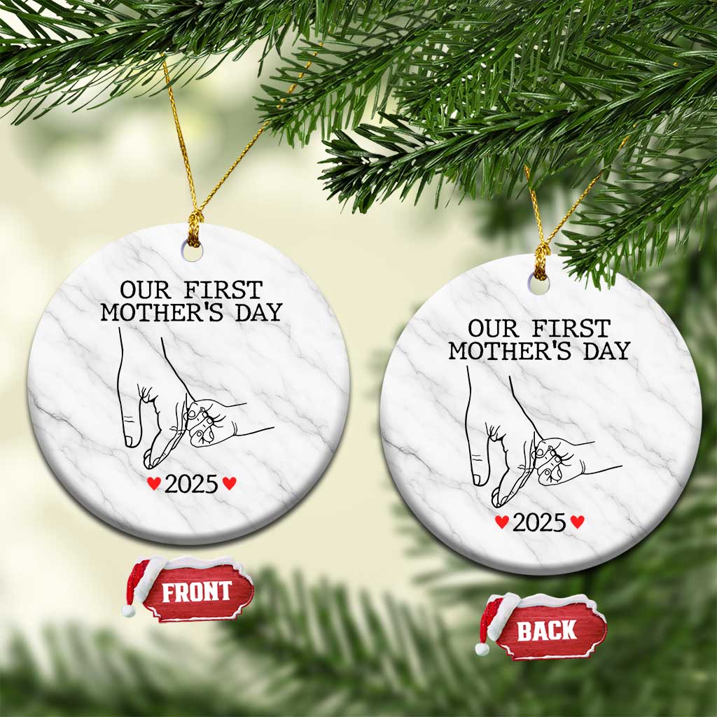 New Mom Est. 2025 Ceramic Ornament First Mothers Day Matching Gift Light TS02 1pc White Marble Print Your Wear
