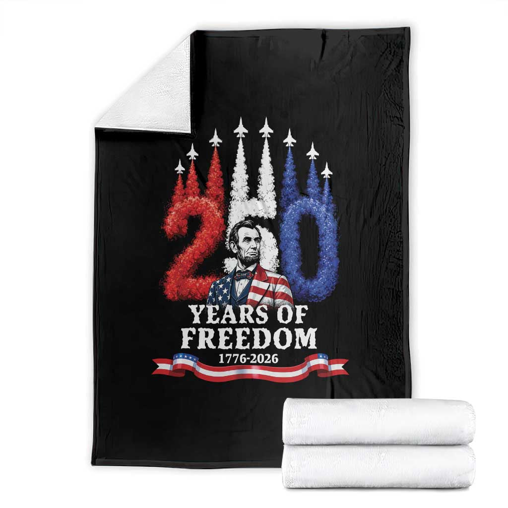 250 Years of Freedom Abraham Lincoln Patriotic Throw Blanket US Fighter Jets Red White and Blue 1776 to 2026 Semiquincentennial TS02 Black Print Your Wear