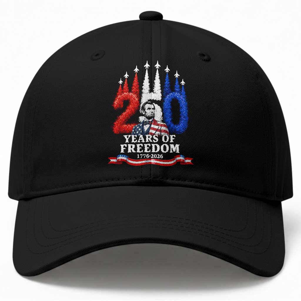 250 Years of Freedom Abraham Lincoln Patriotic Baseball Cap US Fighter Jets Red White and Blue 1776 to 2026 Semiquincentennial TS02 Print Your Wear