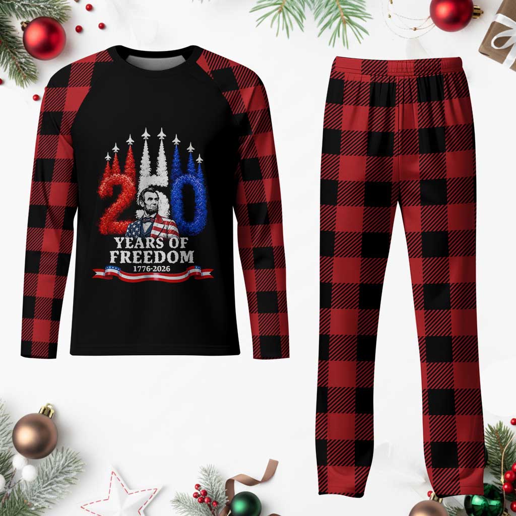 250 Years of Freedom Abraham Lincoln Patriotic Plaid Pajama Set US Fighter Jets Red White and Blue 1776 to 2026 Semiquincentennial TS02 Buffalo Plaid Print Your Wear