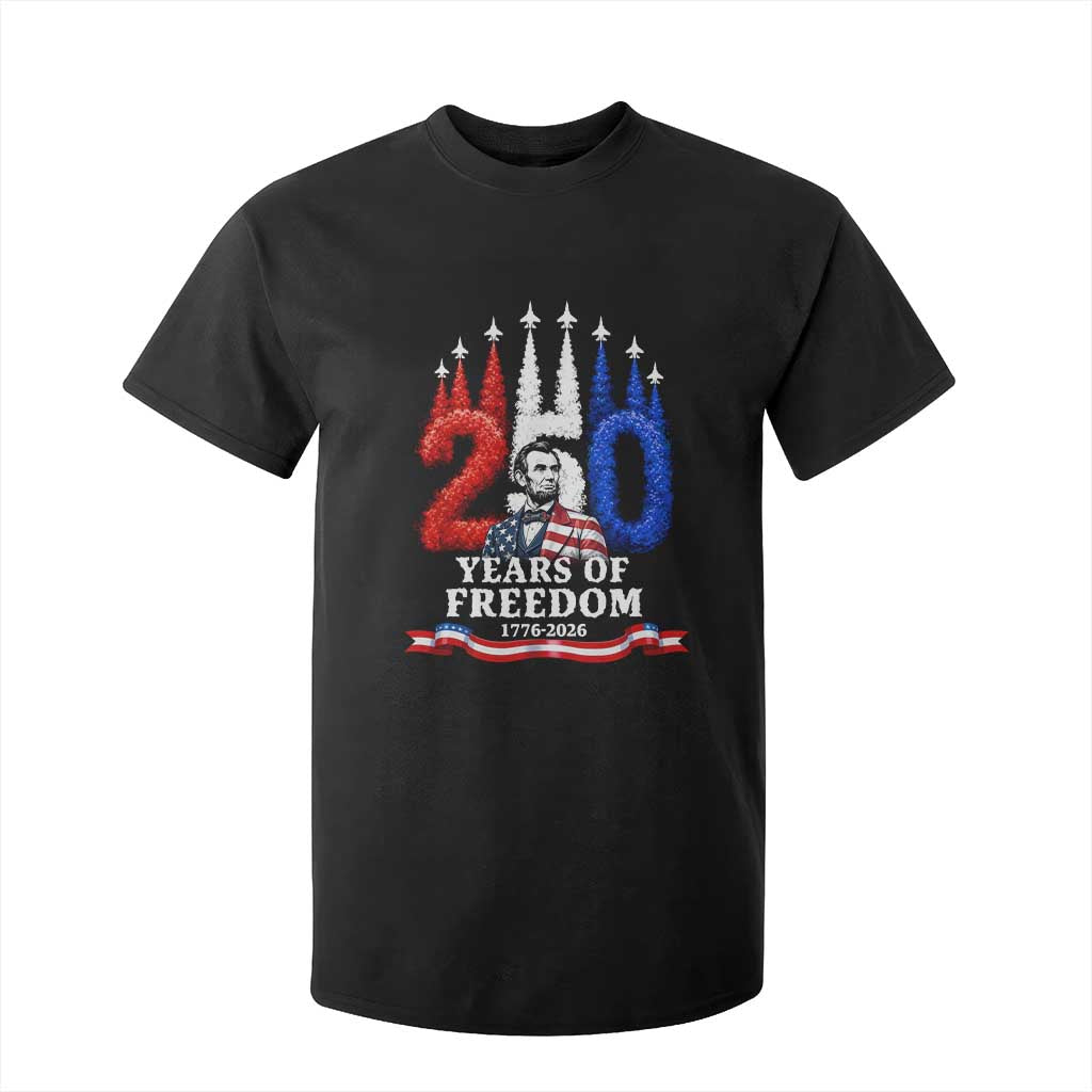 250 Years of Freedom Abraham Lincoln Patriotic T Shirt For Kid US Fighter Jets Red White and Blue 1776 to 2026 Semiquincentennial TS02 Black Print Your Wear