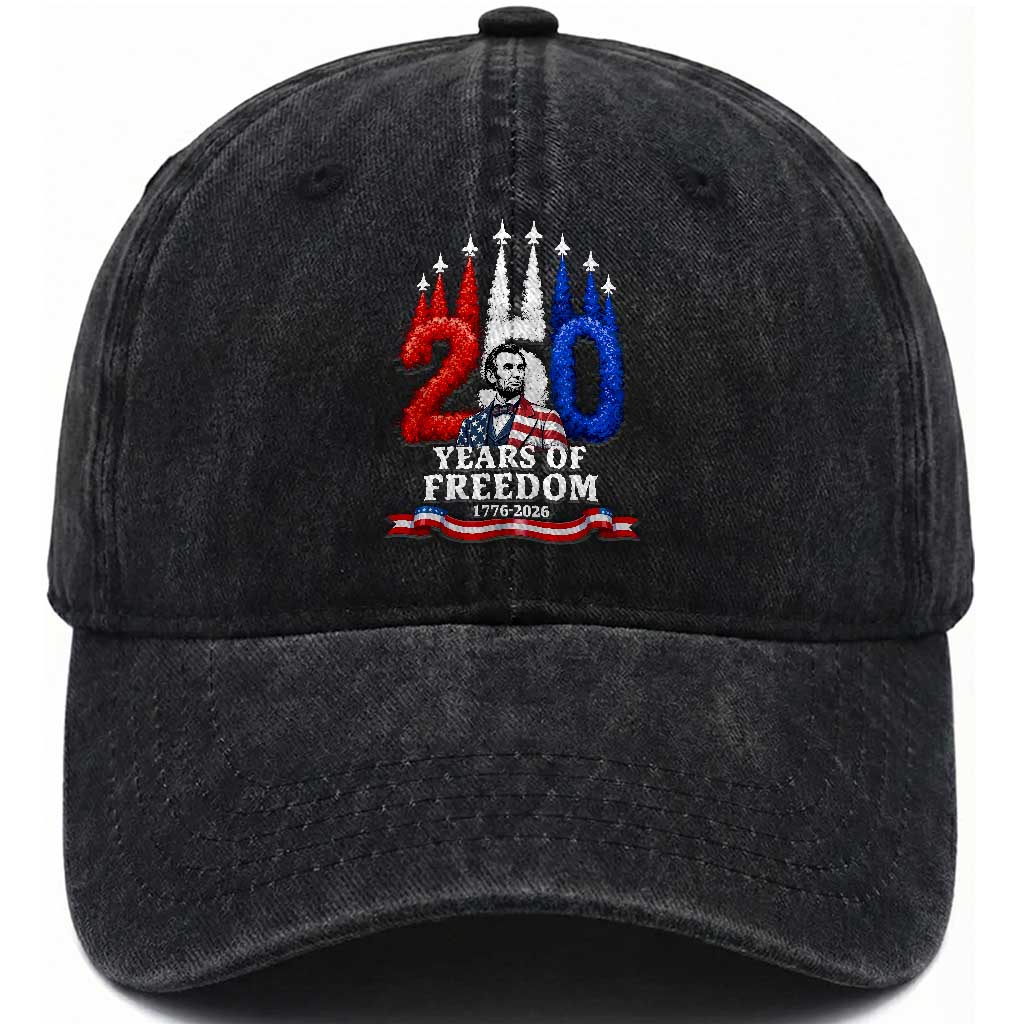 250 Years of Freedom Abraham Lincoln Patriotic Washed Cotton Baseball Cap US Fighter Jets Red White and Blue 1776 to 2026 Semiquincentennial TS02 Print Your Wear