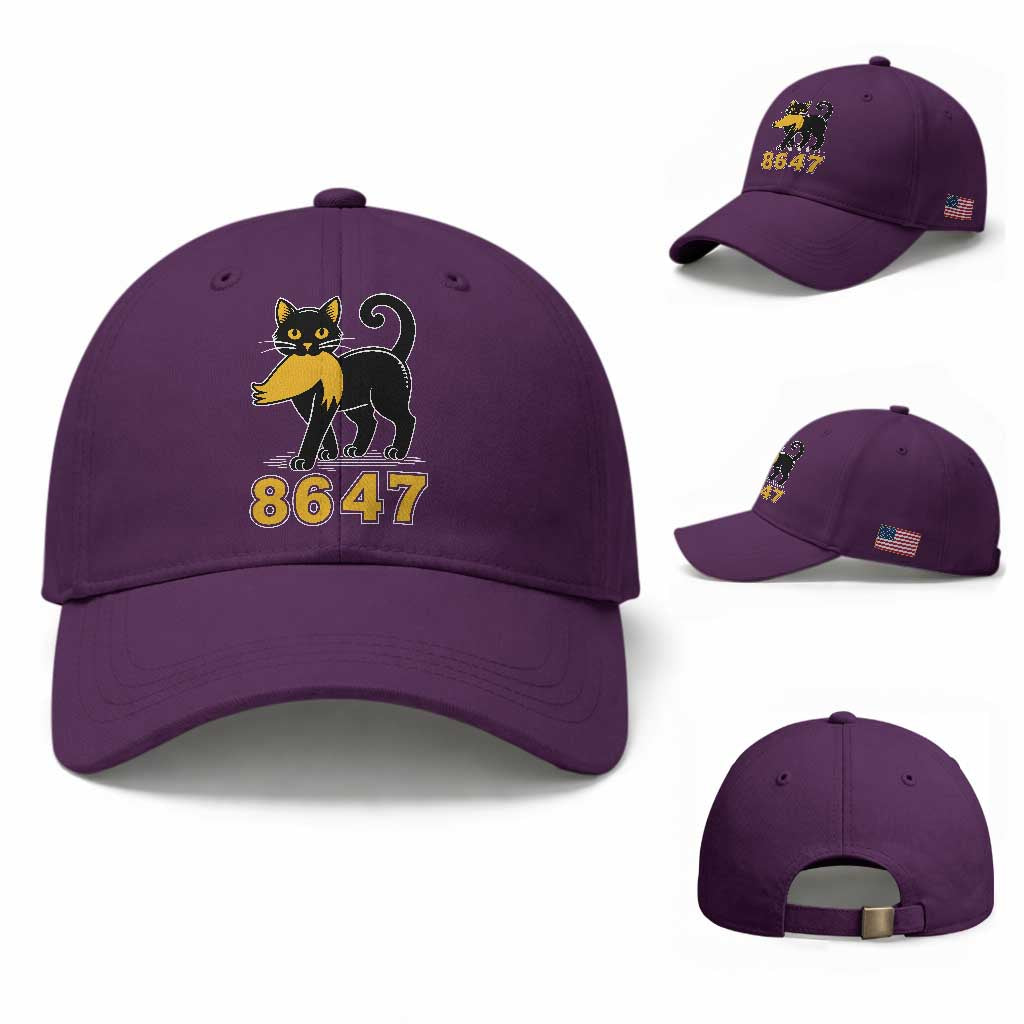 8647 Black Cat Golden Hair Prey Baseball Cap Funny Coded Political Satire TS02 Baseball Cap Universal Fit Purple Print Your Wear