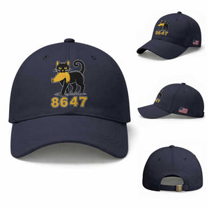 8647 Black Cat Golden Hair Prey Baseball Cap Funny Coded Political Satire TS02 Baseball Cap Universal Fit Navy Print Your Wear