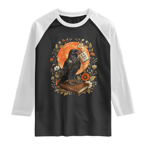 Is He Dead Yet Raven Drinking Coffee Raglan Shirt Vintage Book Political Dark Humor TS02 Black White Print Your Wear